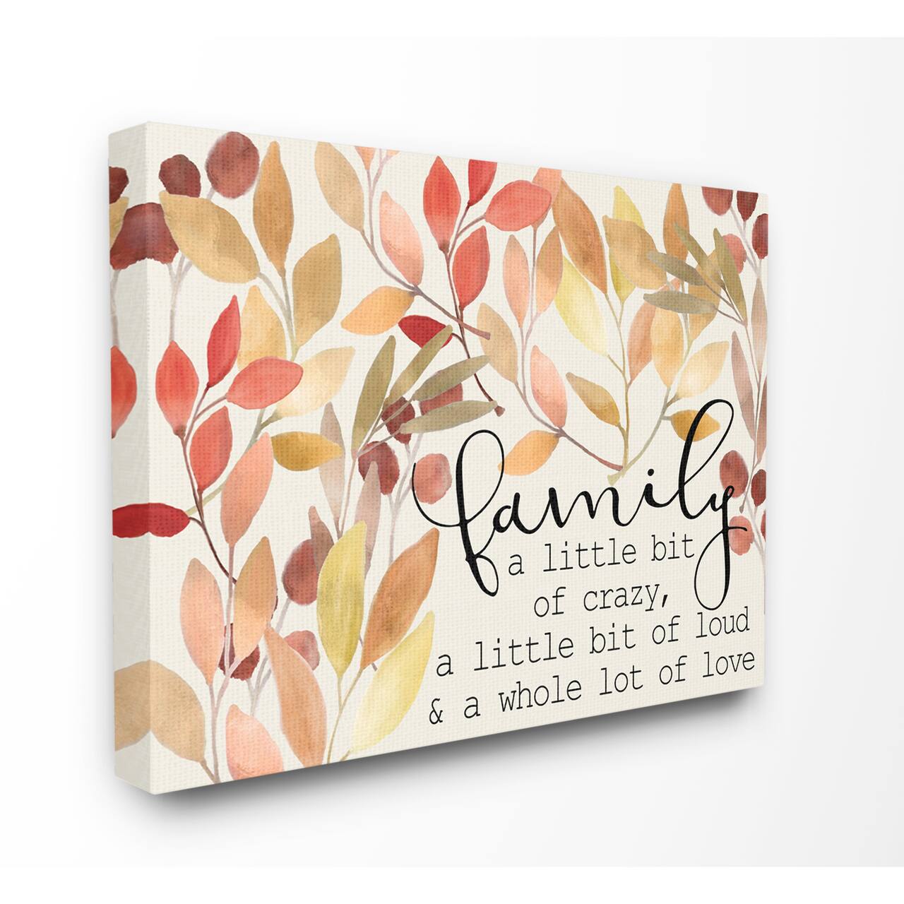 Stupell Industries Love Family Home Inspirational Word Leaves Red Yellow Design Canvas Wall Art